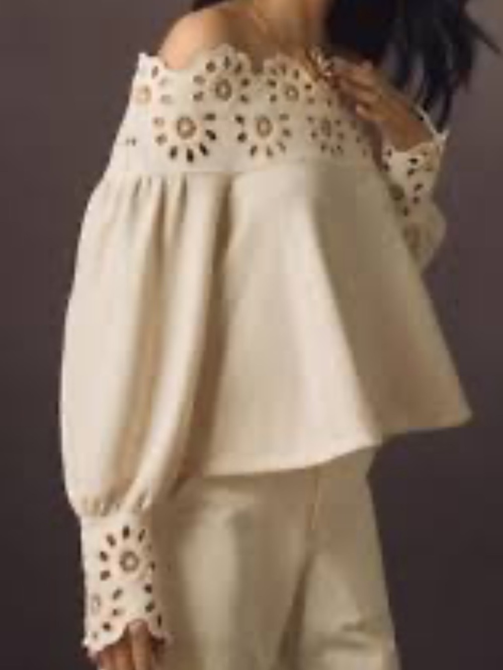 Anthropologie Maeve Eyelet Off-Shoulder Babydoll Blouse in Cream